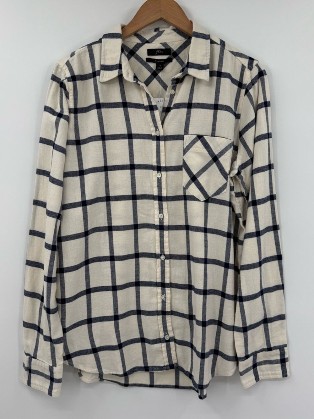 ✦NWT J.Crew Classic-Fit Boy Shirt in Block Plaid | Ivory Navy | 12